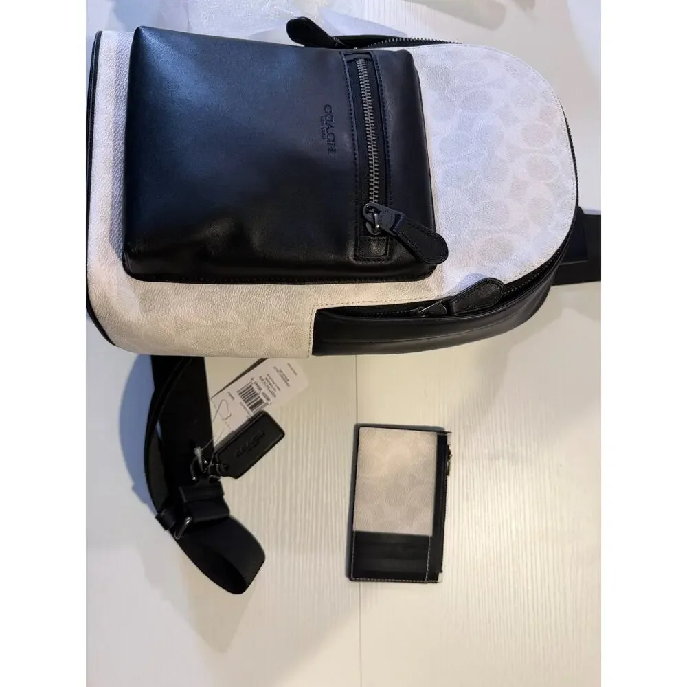 NWT B10-001 Authentic Coach West Pack In Signature Canvas Leather Chalk/Black